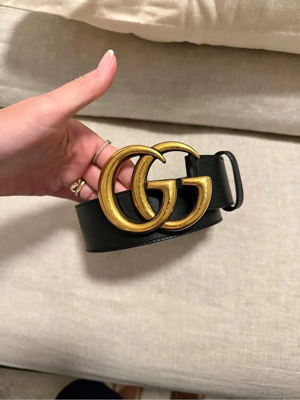 Gucci GG Marmont Wide Leather Belt Black & Gold